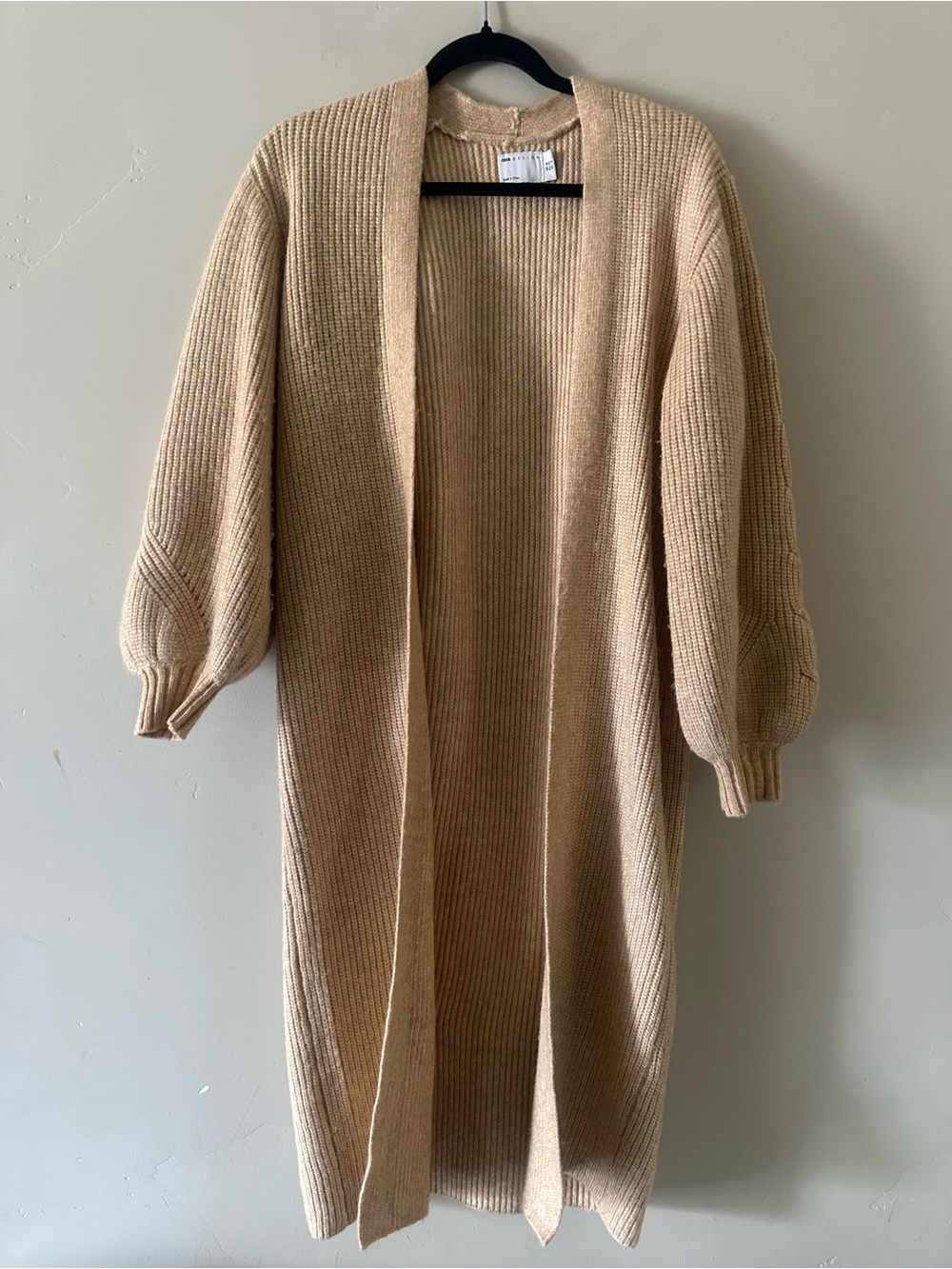 ASOS Camel Ribbed Long Open-Front Cardigan